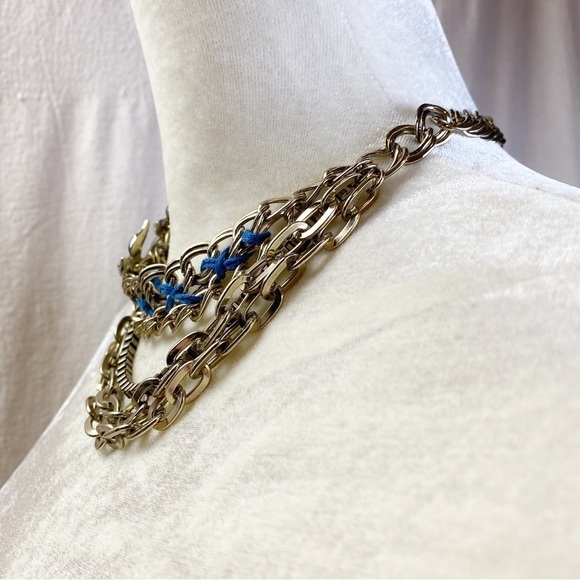 Betsey Johnson blue enamel bird statement necklace. - Picture 2 of 6